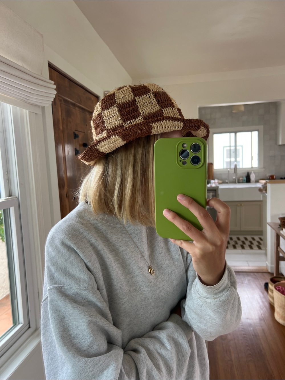 Made by Minga Checkered Crochet Woven Hat